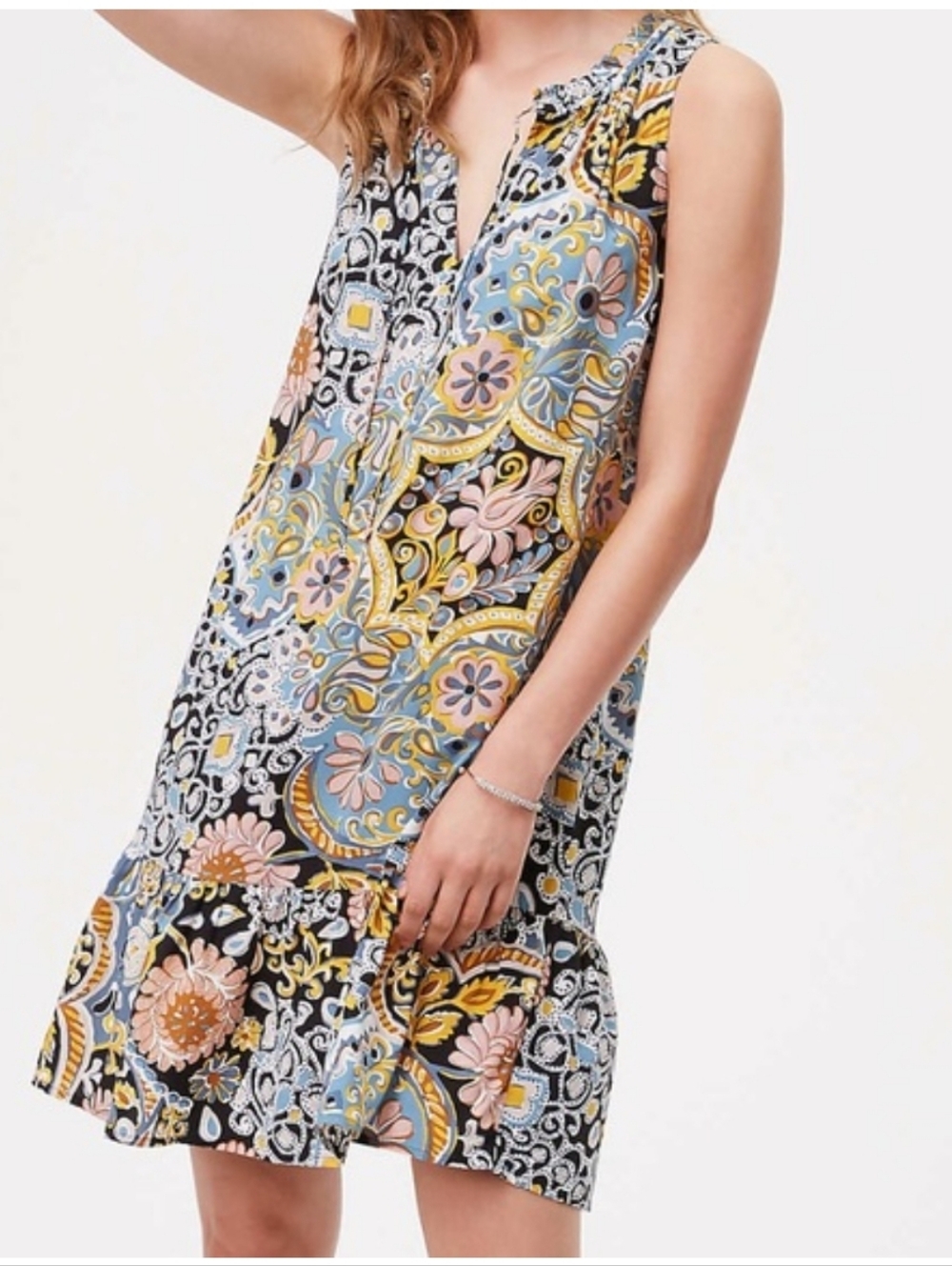 Loft Ann Taylor Floral Tie Neck Paisley Sleeveless Mini  Dress